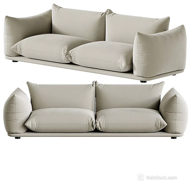 Modern Beige Two Seater Sofa With Plush Cushions And Soft Armrests 3d model 