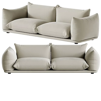 Modern Beige Two Seater Sofa With Plush Cushions And Soft Armrests 3d model