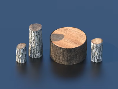 Three Wooden Stumps Home Decor With Large Round Middle And Smaller Sides Wood Grain 3d model