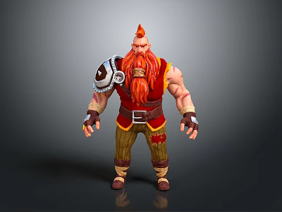 Strong Fantasy Warrior Character 3D Model With Red Hair Beard And Leather Shoulder Armor 3d model
