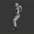 Game Movie Character With White Blue Space Suit Standing 3D Model On Gray Background