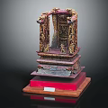 Ornate Multi Tiered Traditional Carved Wooden Throne With Red Base And Golden Decorations