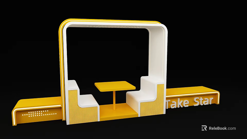 Yellow And White Modern Public Seating With Small Table For Public Space Design 3d model