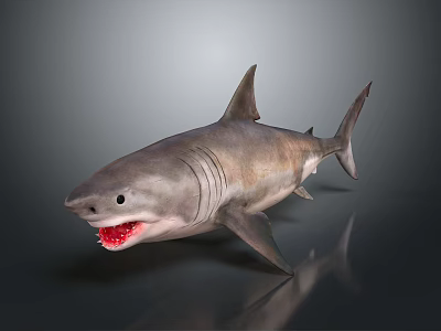 Realistic 3D Shark Model With Open Mouth Sharp Teeth Detailed Texture And Reflection 3d model