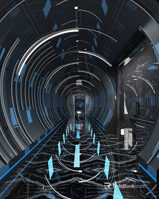 Futuristic KTV Interior Design With Curved Structure And Glowing Blue Lighting 3d model 
