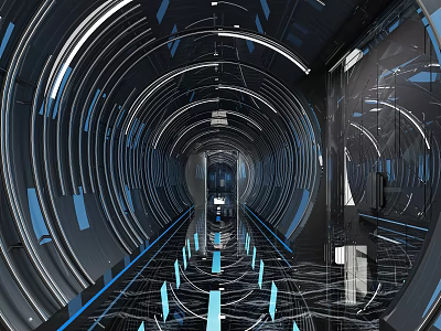Futuristic KTV Interior Design With Curved Structure And Glowing Blue Lighting 3d model