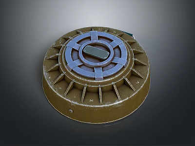 Military Weapon Circular Metal Structure With Brown Enclosure And Central Tactical Component 3d model