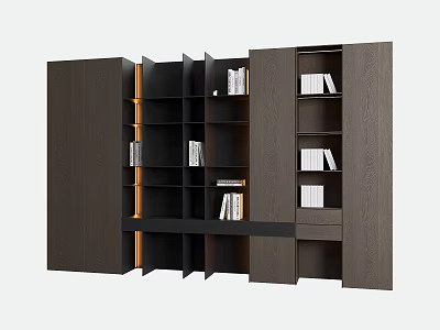 Modern Dark Bookcase Contemporary Design With Multiple Open Shelves And Closed Cabinets 3d model