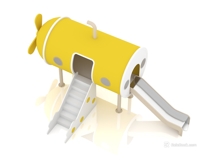 Yellow Submarine Shaped Outdoor Children's Play Equipment with Fun Slide and Ladder 3d model 