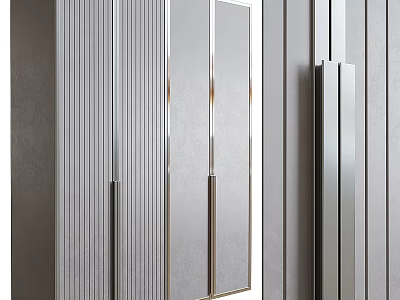 Modern Contemporary Wardrobe With Mirror Doors Vertical Stripes And Metal Handles Design 3d model