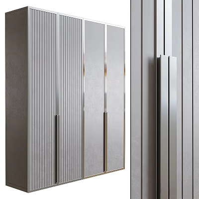 Modern Contemporary Wardrobe With Mirror Doors Vertical Stripes And Metal Handles Design 3d model