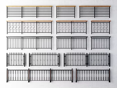 Various Fence Railing Designs With Horizontal Vertical Bars And Decorative Patterns 3d model