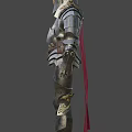 Medieval Armor With Golden Decorations Crown Helmet Red Cape And Metallic Shine