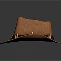 Brown Wide Brim Hat With Dark Leather Band Gold Badge And Metal Accents