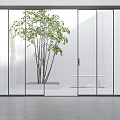 Modern Glass Sliding Doors Connecting Indoor Outdoor Space with Lawn Tree and Mountain View