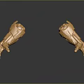 Golden Mechanical Arms 3D Rendered on Black Surface with Reflective Details