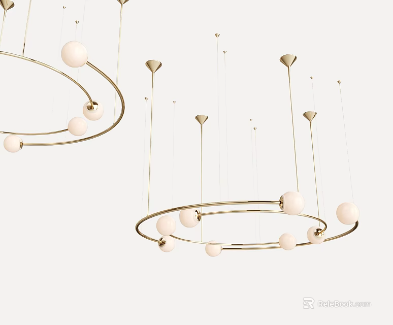Elegant Modern Chandelier With Circular Metal Frame And Spherical Globe Lights 3d model