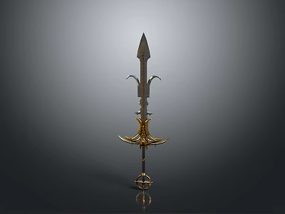 Ornate Decorative Spear With Metallic Design Gold Accents And Circular Base 3d model
