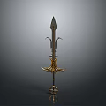 Ornate Decorative Spear With Metallic Design Gold Accents And Circular Base