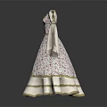Elegant Vintage White Dress With Gold Trim Floral Pattern Long Sleeves