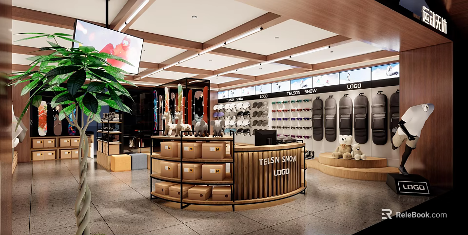 Teddy Bear Specialty Store Interior With Plush Toy Shelves Counter And Green Plants 3d model 