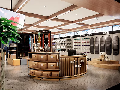 Teddy Bear Specialty Store Interior With Plush Toy Shelves Counter And Green Plants 3d model