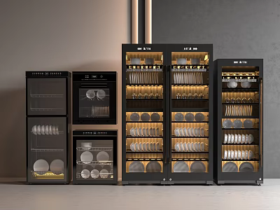 Modern Black Kitchen Appliances Featuring Wine Glass And Dish Storage Cabinets 3d model