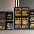 Modern Black Kitchen Appliances Featuring Wine Glass And Dish Storage Cabinets