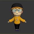 Cartoon Style 3D Game Movie Character With Black Cap Glasses Yellow Sweater And Blue Shoes