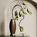 Slender Brown Wooden Vase With Green Leafy Branches On Table With Books In Modern Interior