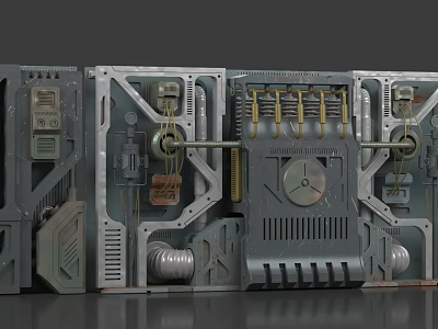 Industrial Equipment With Metal Structures Control Panels Mechanical Pipes Gauges And Ventilation Components 3d model