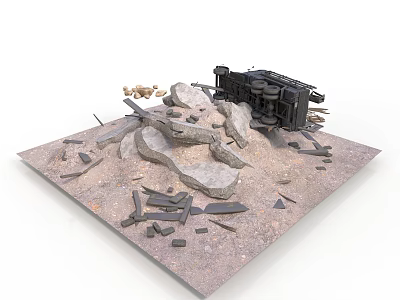 war style battlefield wreckage battlefield rock debris tank wreckage metal concrete destruction ruins battle western ancient building 3d model