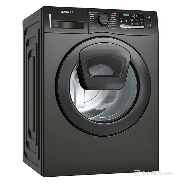 Modern Black Front Load Washing Machine With Transparent Door And Control Panel 3d model 