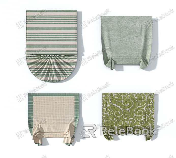 Modern Roman Curtain Green Pattern Solid Color Roman Curtain Combination model