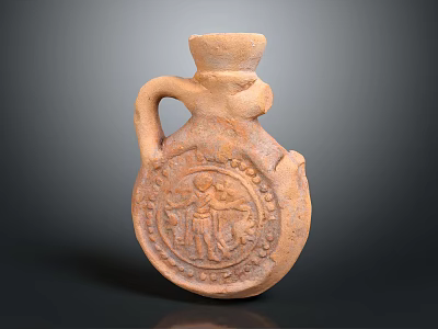 Furniture Display With Ancient Terracotta Vase Featuring Carved Patterns 3d model