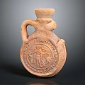 Furniture Display With Ancient Terracotta Vase Featuring Carved Patterns