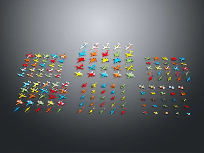 Small Colorful Passenger Airplanes Form The Word FLIGHT Against Gray Background 3d model