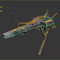 Futuristic Metallic Combat Weapon With Yellow Stripes Wing Like Structures And Mechanical Components
