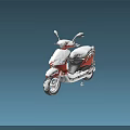Red Scooter Style Motorcycle Covered With Snow Against Gradient Blue Background