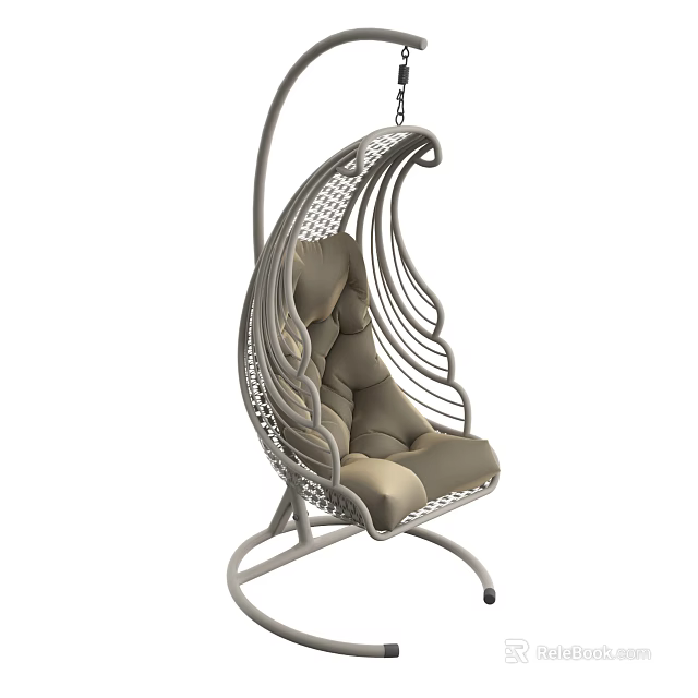 Modern Rattan Hanging Chair With Cushioned Seat And Metal Frame For Indoor Outdoor Relaxation 3d model 