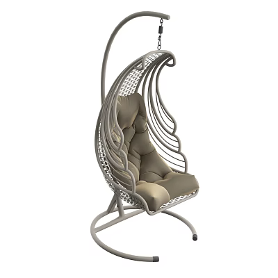 Modern Rattan Hanging Chair With Cushioned Seat And Metal Frame For Indoor Outdoor Relaxation 3d model
