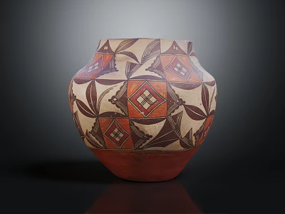 Handcrafted Traditional Ceramic Vase With Intricate Geometric Patterns in Brown Red and White 3d model