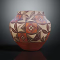 Handcrafted Traditional Ceramic Vase With Intricate Geometric Patterns in Brown Red and White