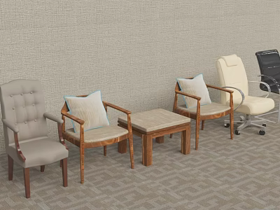 Elegant Accent Chairs With Wooden Legs Soft Cushions Ottoman In Light Wall Geometric Carpet Setting 3d model