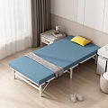 Cozy Room Interior With Folding Bed Blue Mattress Yellow Pillow And Bedside Table