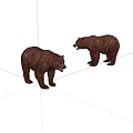 Realistic Pair of Brown Bear Toy Figurines Standing on White Background