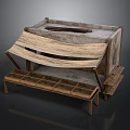 Rustic Wooden Outdoor Structure With Cloth Canopy Bench And Divided Compartments