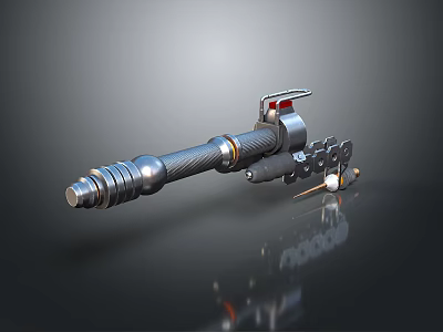 3D Rendered Metallic Weapon With Barrel Grip Magazine And Mechanical Design 3d model