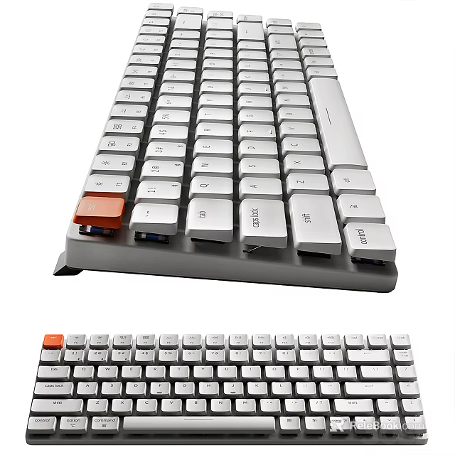 Modern Sleek Computer Keyboard Design With Silver Body Orange Function Key And Comfortable Key Layout 3d model 