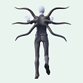 Game Movie Character With White Head Black Suit Red Tie Black Tentacles In Dynamic Pose
